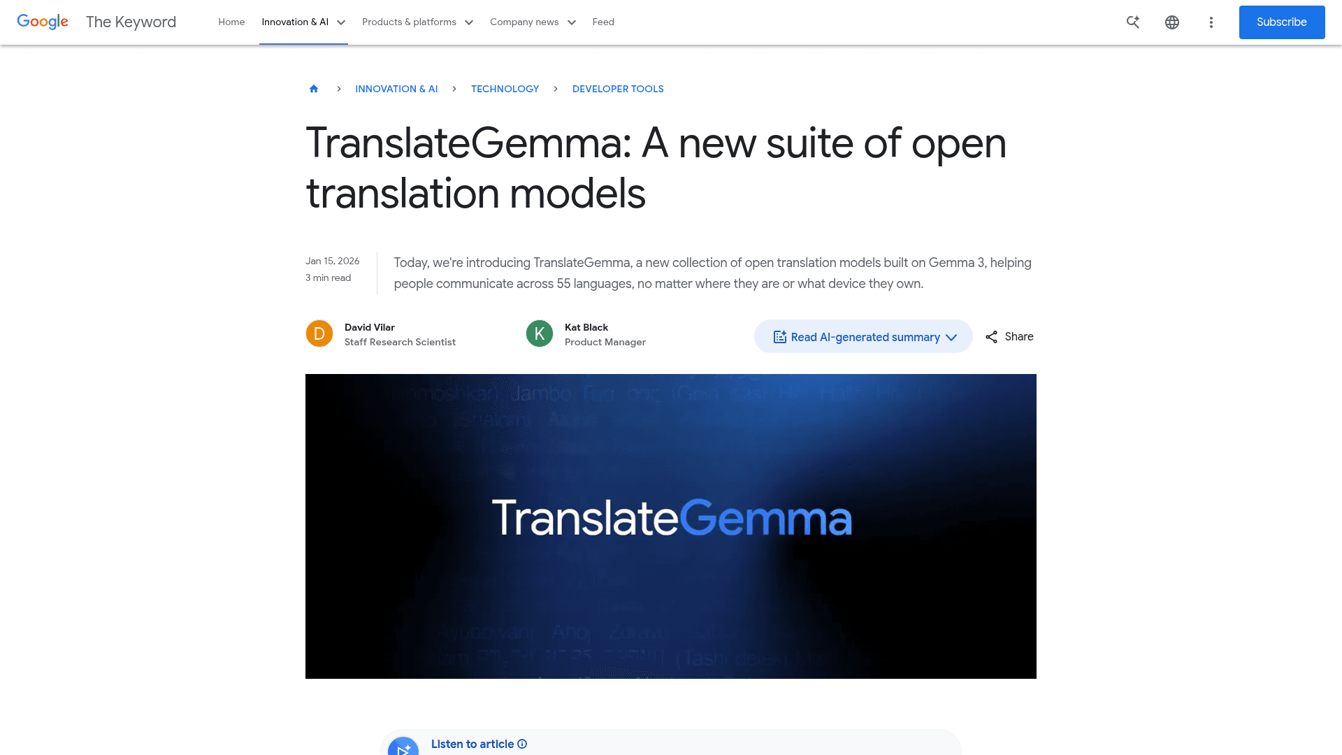 TranslateGemma 's cover